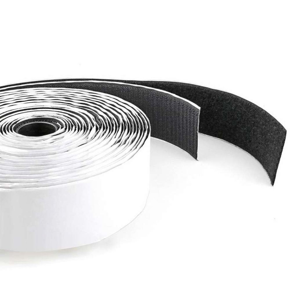 Velcro/Velcro tape, self-adhesive, thickness 2 cm, black, 25 m/ 1 pack